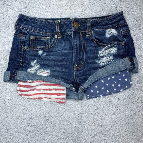 American Eagle Outfitters Pants - American Eagle Shorts Womens 2 Patriotic Flag Pockets Red White Blue Holiday